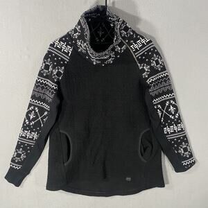 Tonia Debellis Pullover Crowl Zip Neck Sweater Black White Woman's Small